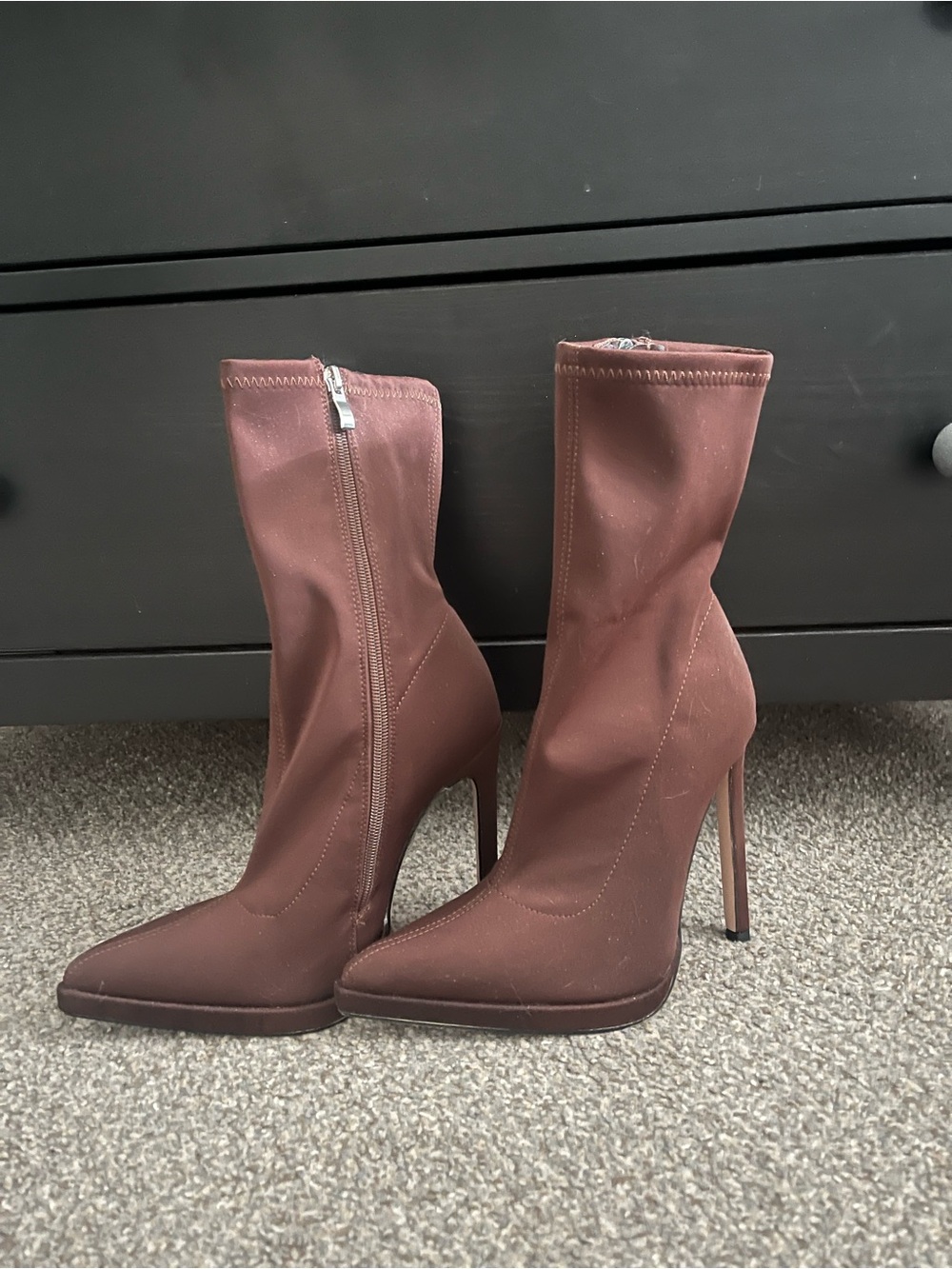 Sleek Chocolate Brown Pointed Stiletto Ankle Boots